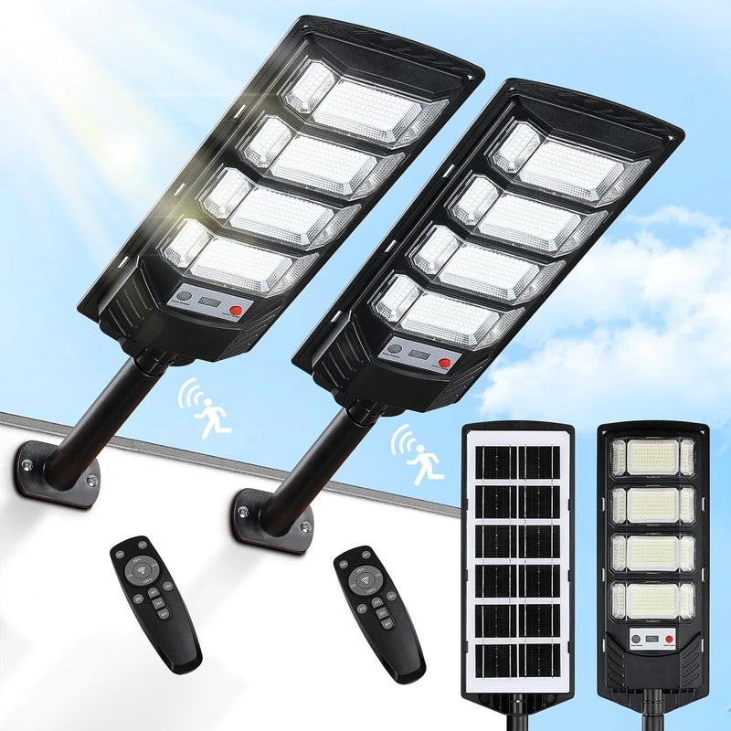 Yusist 2 Pack Solar Street Lights Outdoor Waterproof 10000LM 6500K, Solar Light Outdoor Dusk to Dawn with Wide Angle Motion Sensor and Remote,Parking Lot Lights for Area Lighting Yard - Image 1